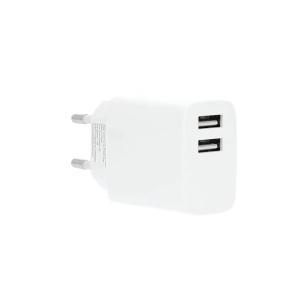 Oplader 220V 2xUSB-A 3.4A Hvid USB-C 2.0 kabel 1m
