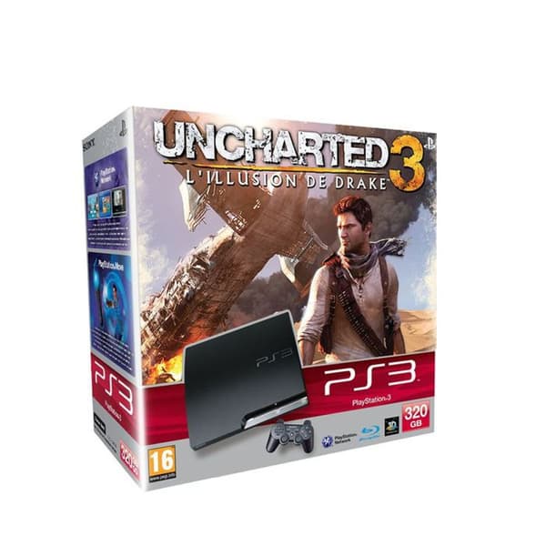 PS3 SLIM 320 GO + UNCHARTED 3 - Brugt, god stand ( playstation 3 )