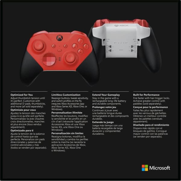 Xbox Elite Series 2 Draadloze -ohjain - Core Rood - Xbox Series X/S, Xbox One & PC