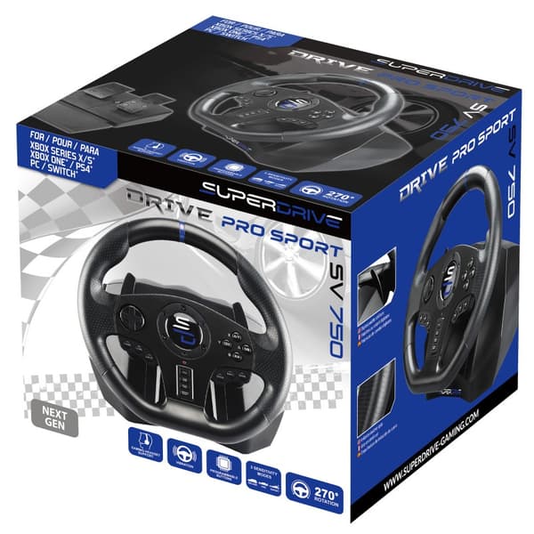 Subsonic SV750 Black USB Steering wheel + Pedals Nintendo Switch, PC, PlayStation 4, Xbox One