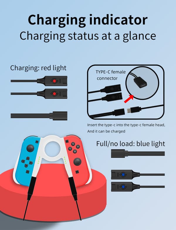 INF Joy con ladegreb til Nintendo Switch/OLED, oplad mens du spiller Hvid