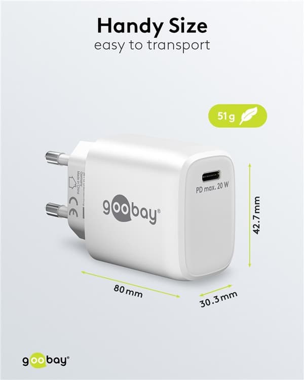USB-C™ PD GaN hurtigoplader (20 W) hvid