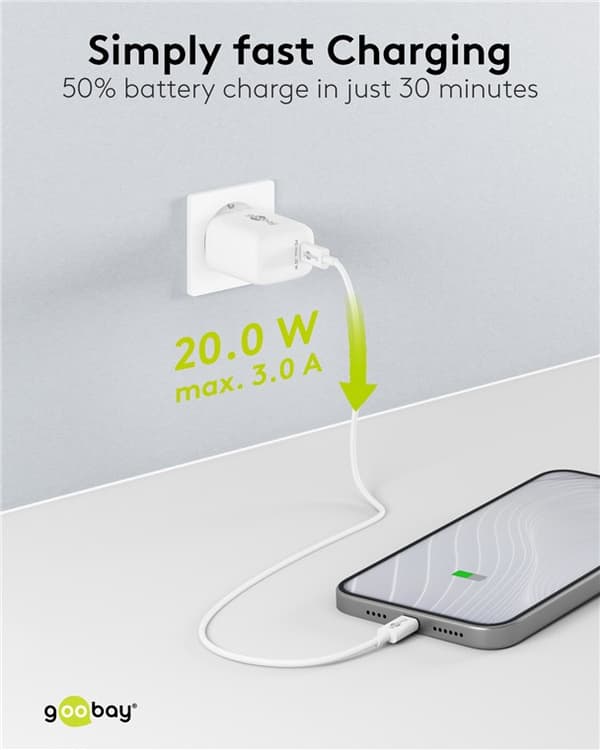 USB-C™ PD GaN hurtigoplader (20 W) hvid