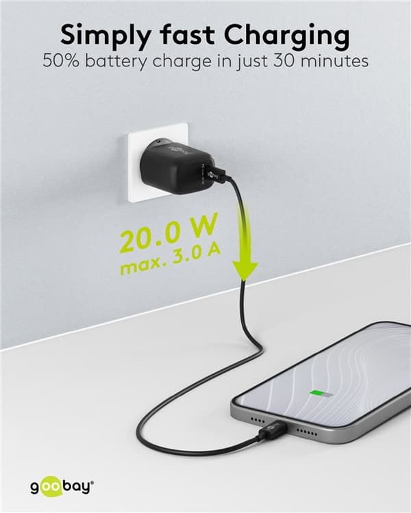 USB-C™ PD GaN -pikalaturi (20 W) musta
