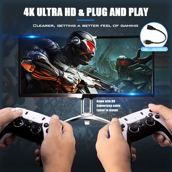 40000+ 4K HDMI TV Video Game Stick Retro Gaming Console w/ 2 Wireless Controller 128GB