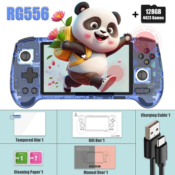 Håndholdt Retro Spillekonsol, 5,48" AMOLED Skærm, 8GB RAM,Maskine kun, Sort 256G