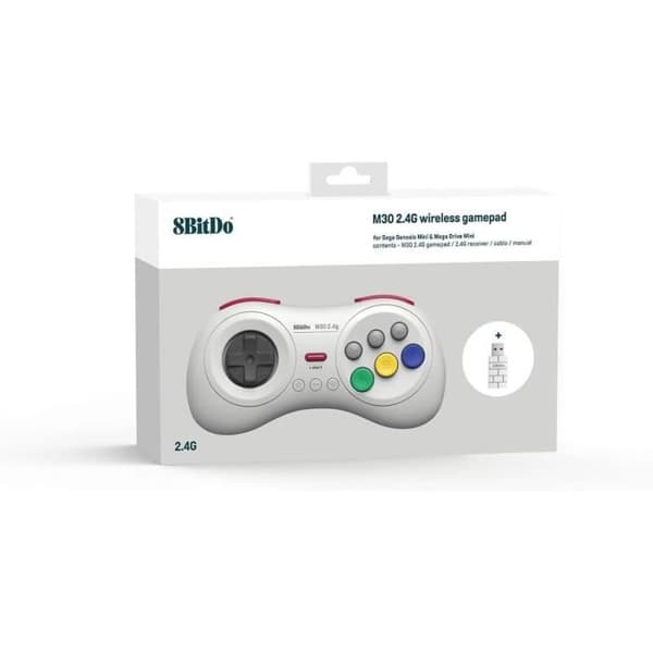 8bitdo Trådlös handkontroll med 8 knappar, färg Vit kompatibel med Switch, Sega Genesis mini &amp; Mega Drive mini