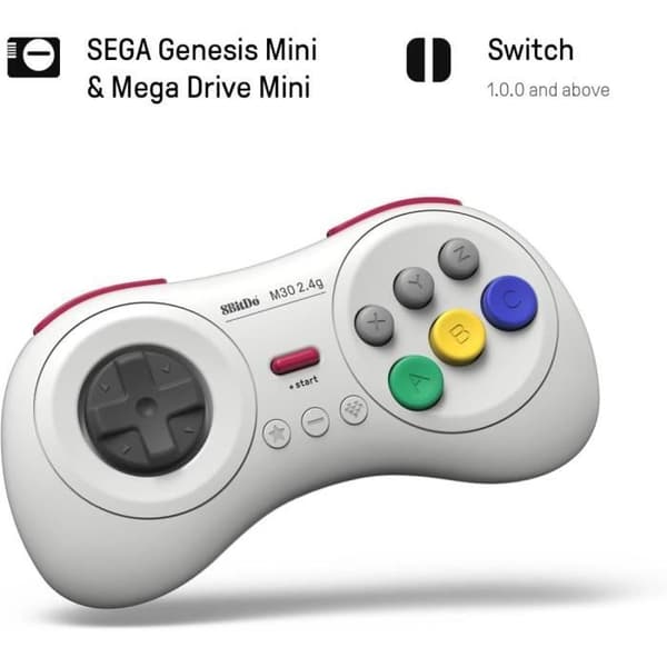 8bitdo Trådlös handkontroll med 8 knappar, färg Vit kompatibel med Switch, Sega Genesis mini &amp; Mega Drive mini