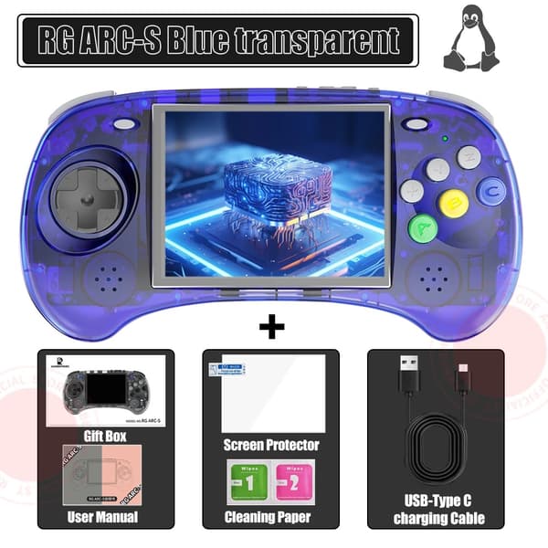 ANBERNIC Retro Handheld Spelkonsol, Linux OS, 4,0-tums IPS-skärm,RG ARC-S Blå T, Ingen spelkort (0 spel)