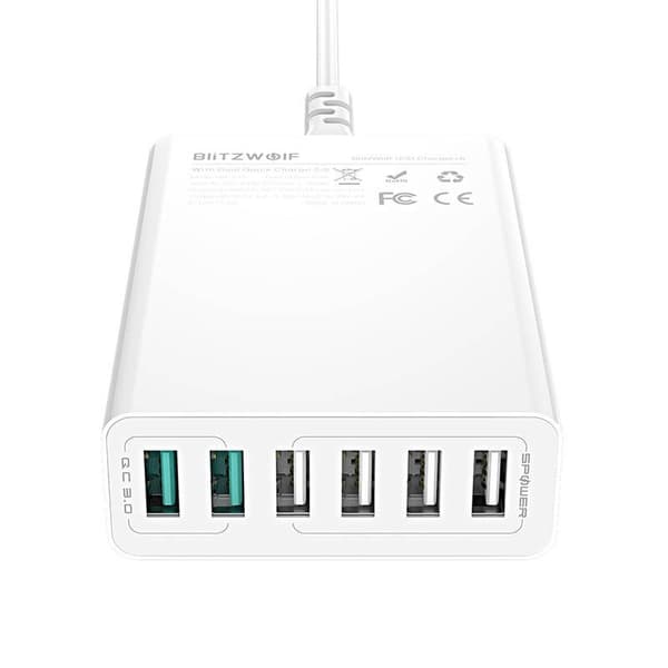 Laddare 6x USB Blitzwolf BW-S15, QC 3.0, 60 W (vit)