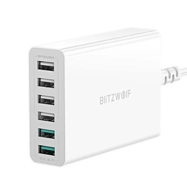 Laddare 6x USB Blitzwolf BW-S15, QC 3.0, 60 W (vit)