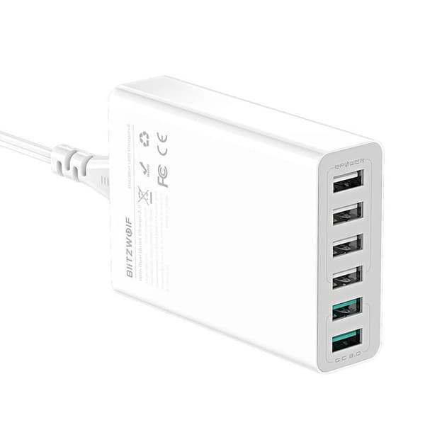 Laddare 6x USB Blitzwolf BW-S15, QC 3.0, 60 W (vit)