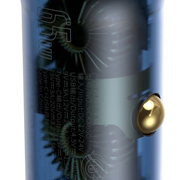 Ładowarka samochodowa Baseus Particular Digital Display med wyświetlaczem, USB + USB-C, QC3.0+PD, 5A, 65W (szara) + kabel USB-C 1m 100W (czarny)