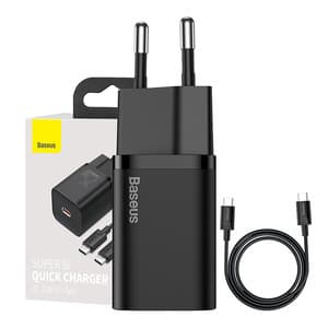 Baseus Super Si Quick Charger 1C 25W med USB-C kabel til USB-C 1m (sort) Sort