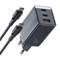Miniatyrbilde 1 av 5: GaN Mcdodo CH-1543 nettverkslader, 2x USB-C, 1x USB, 67W + USB-C til USB-C 2m kabel (svart)