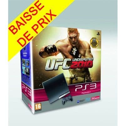 PS3 Slim 250 GB-konsol + UFC UNDISPUTED 2010 + Dualshock 3-kontroller - Sony - Svart - Pack- REFURBISHED