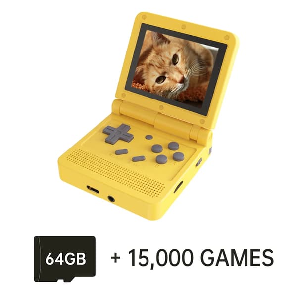 Retro-käsikonsoli, 15 000 peliä mukana, 3,0 tuuman IPS-näyttö,Keltainen 64GB