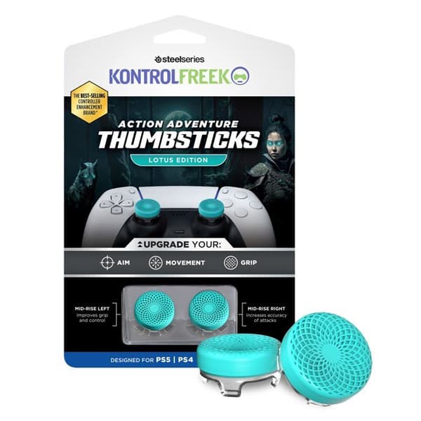 KontrolFreek Lotus - PS5/PS4 - 2 konkava joysticks - Mellanstor - Blågrön/Transparent