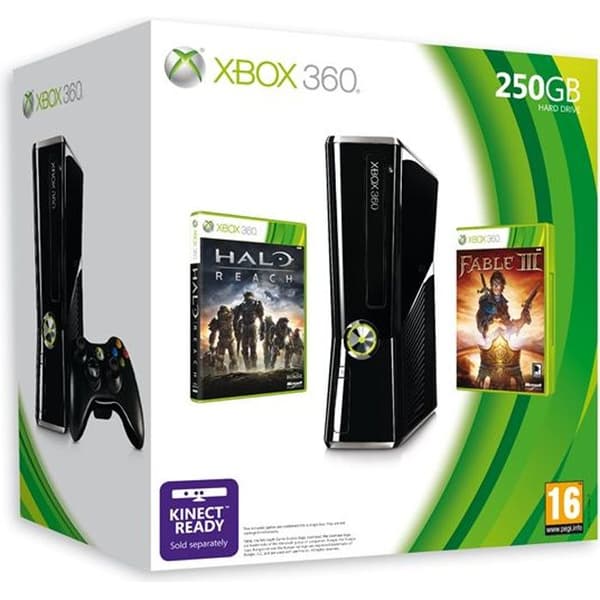 Xbox 360 250 GB-konsol - Microsoft - Special - Svart - Fable III - Halo Reach- USED