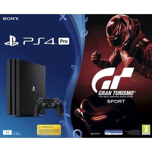 KONSOLL PS4 PRO - 1TO SVART - BUNDLE GT SPORT- REFURBISHED