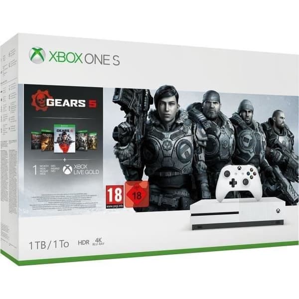 Xbox One S 1TB + 5 Gears of War-spel + 1 månads Xbox Live Gold testversion + 1 månads Xbox Game Pass testversion