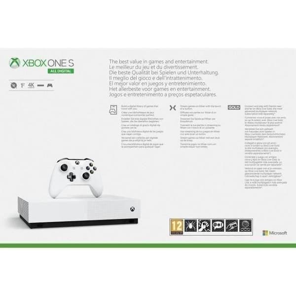 Xbox One S All Digital + 3 dematerialiserade spel: Fortnite, Sea of Thieves och Minecraft + Xbox Live Gold Prenumeration 1 månad
