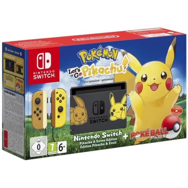 Nintendo Switch-konsol • Limited Edition Pikachu &amp; Eevee + Pokémon: Let's Go, Pikachu (förinstallerat) + Poké Ball Plus