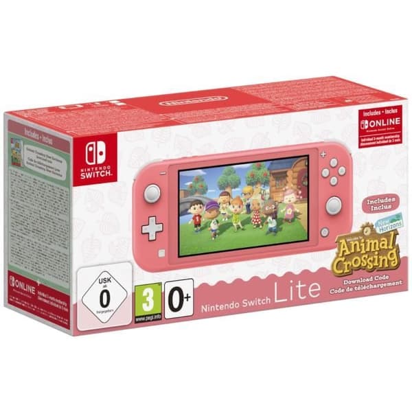 Nintendo Switch Lite bärbar konsol • Coral + Animal Crossing: New Horizons (kod) + 3 månaders NSO-prenumeration (kod)