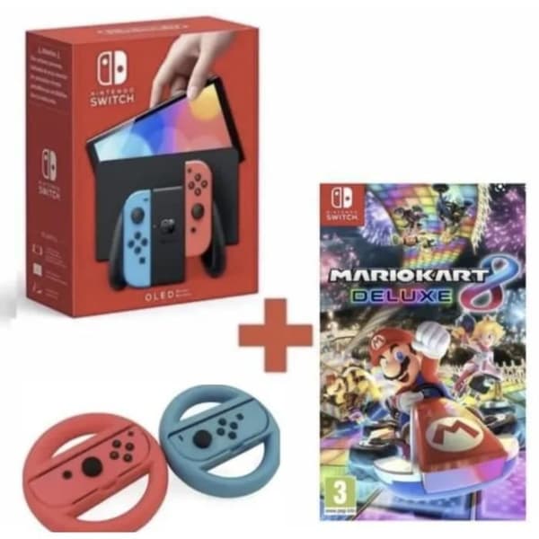 Konsol Nintendo Switch OLED NEON + Mario Kart + PAR ratt