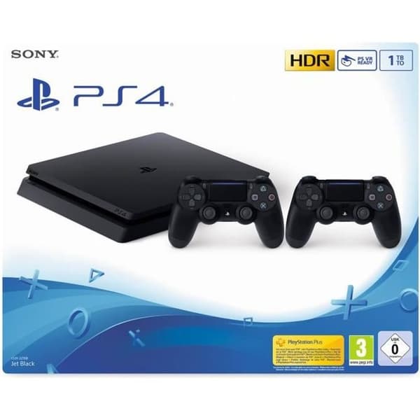Console PS4 Slim 1TB Black/Jet Black + 2nd DualShock Controller Black - Officiell PlayStation
