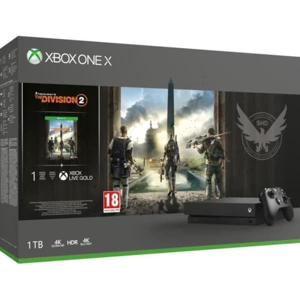 Xbox One X 1TB + Tom Clancy's Division 2 + 1 månads testversion av Xbox Game Pass och 1 månad Xbox Live Gold