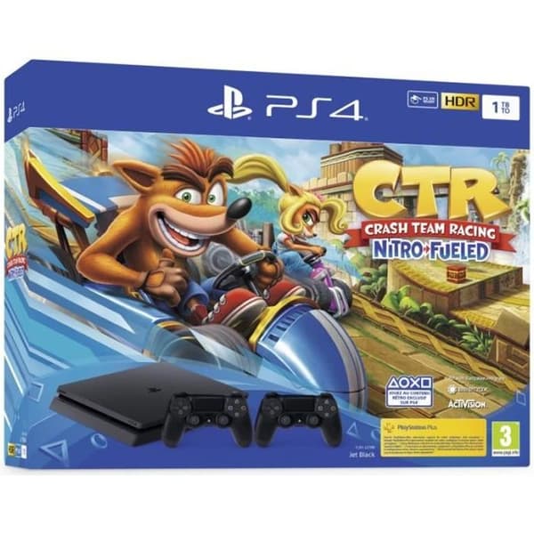 Hemmakonsol - Sony - PS4 1TB - Svart - Crash Team Racing - 2 handkontroller- USED