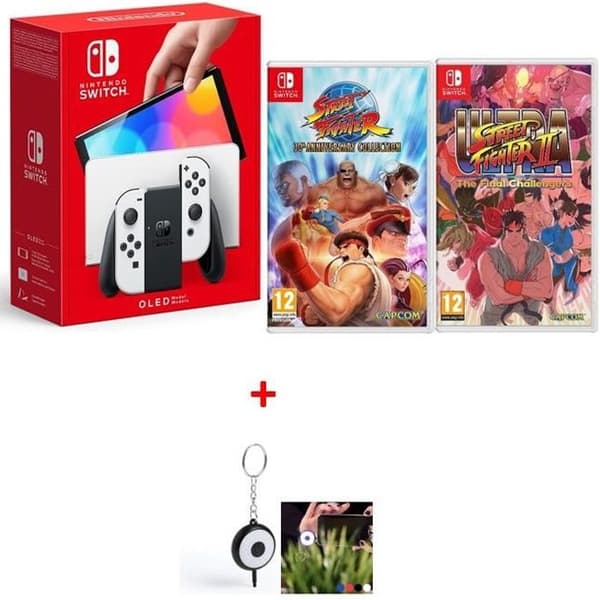 Packa Nintendo Switch Oled + 2 Street Fighter-SPEL + Gratis LED-blixt