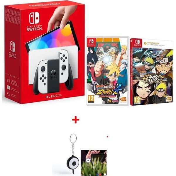 Nintendo Switch-konsol (OLED-modell) + 2 Naruto-SPEL + gratis LED-blixt