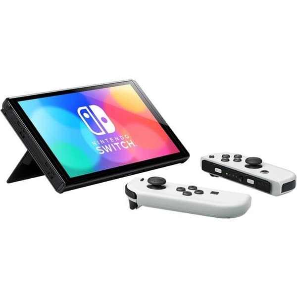 Nintendo Switch-konsol – Vit OLED-modell Original UK-laddare med UK-FR-adapter