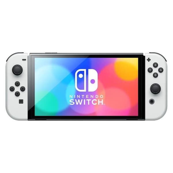 Nintendo Switch-konsol – Vit OLED-modell Original UK-laddare med UK-FR-adapter