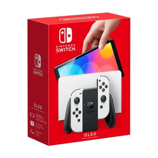 Nintendo Switch-konsol – Vit OLED-modell Original UK-laddare med UK-FR-adapter