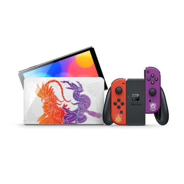 Nintendo Switch-konsol – Pokémon Scarlet &amp; Purple Edition OLED-modell JP-version Original USA-laddare med US-FR-adapter