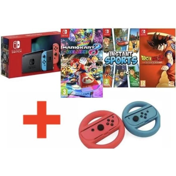 NINTENDO SWITCH NEON KONSOL + 3 SPEL + RATT