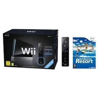 svart nintendo wii-konsol gratis Wii Sports Resort-spel- USED