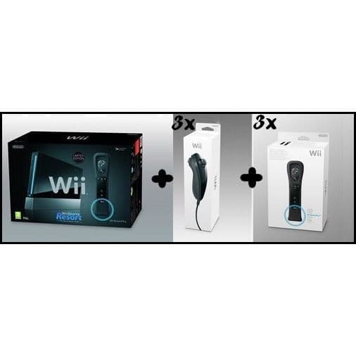Wii SPORTSKONSOL + 3 extra Wiimotes och 3 Nunchuks- USED