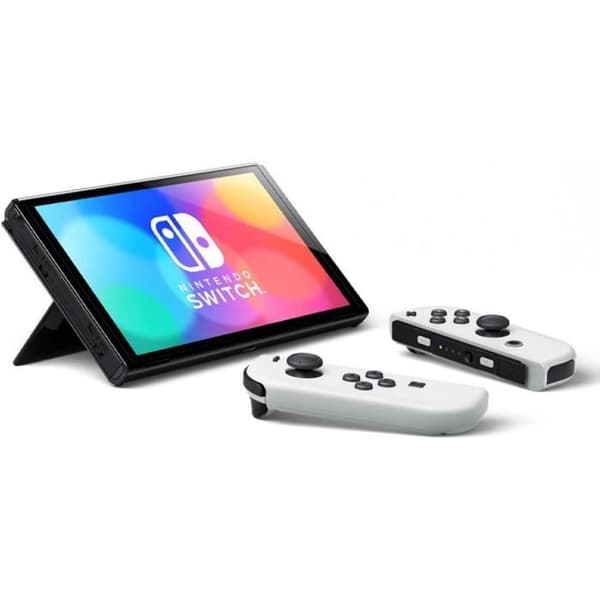 Nintendo Switch OLED-konsol med dockningsstation| Vita Joy-Con-kontroller + The Legend of Zelda: Breath of the Wild- Videospel