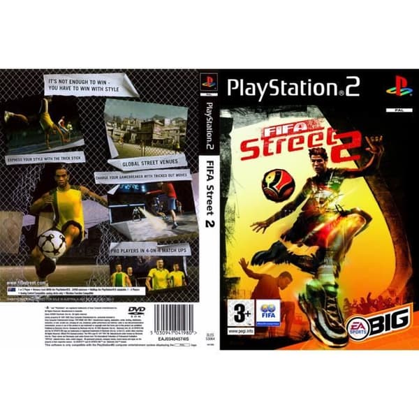 PS2 SLIM SVART KONSOL GRATIS FIFA STREET 2-SPEL- USED