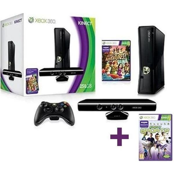 XBOX 360 250 GB + KINECT + KINECT SPORTS- USED