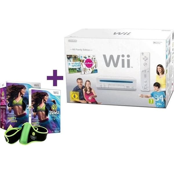 Vit Wii-konsol - Wii Family Pack - Zumba Fitness 2 - Bälte- USED