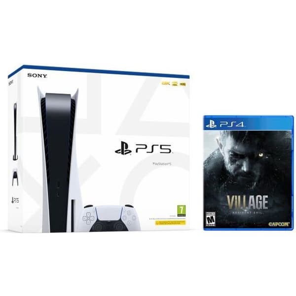Sony PlayStation 5 PS5-konsol - Standard Edition, 825 GB SSD, 60FPS, 4K, HDR (Med enhet) + Resident Evil Village PS4/PS5- USED