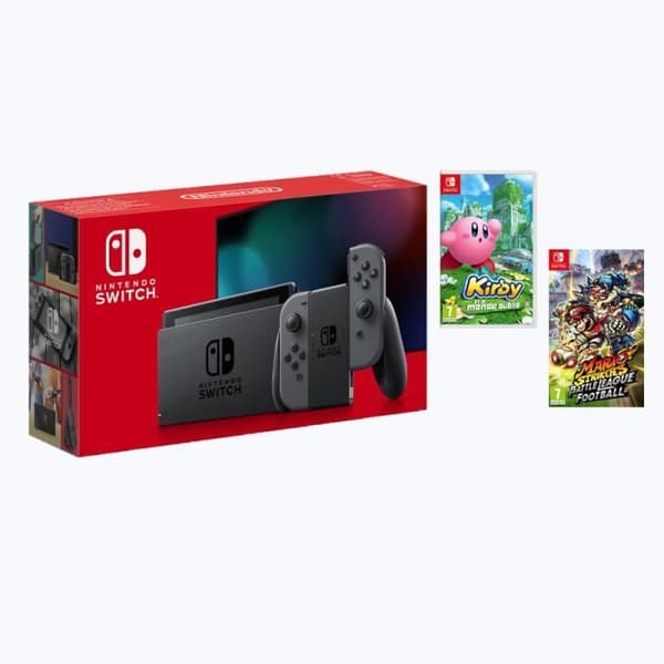 Pack Console Nintendo Switch med ett par grå Joy-Con + Mario Strikers: Battle League + Mario Strikers: Battle League- USED