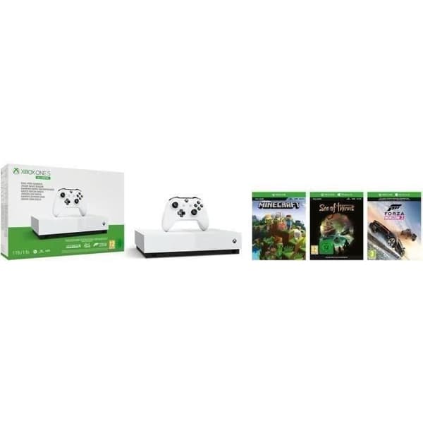 Xbox One S All Digital 1 TB + 3 Dematerialiserade spel (Minecraft, Sea of Thieves och Forza Horizon 3)- USED
