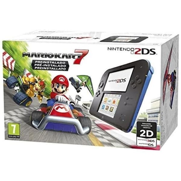 NINTENDO 2DS + Mario Kart 7-konsol - Svart och blå - Renoverad - Mycket bra skick- USED