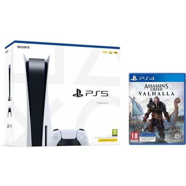 PS5-konsol Sony PlayStation 5 - Standard Edition, 825 GB, 4K, HDR (Med spelare) + Assassin's Creed Valhalla PS4/PS5- USED
